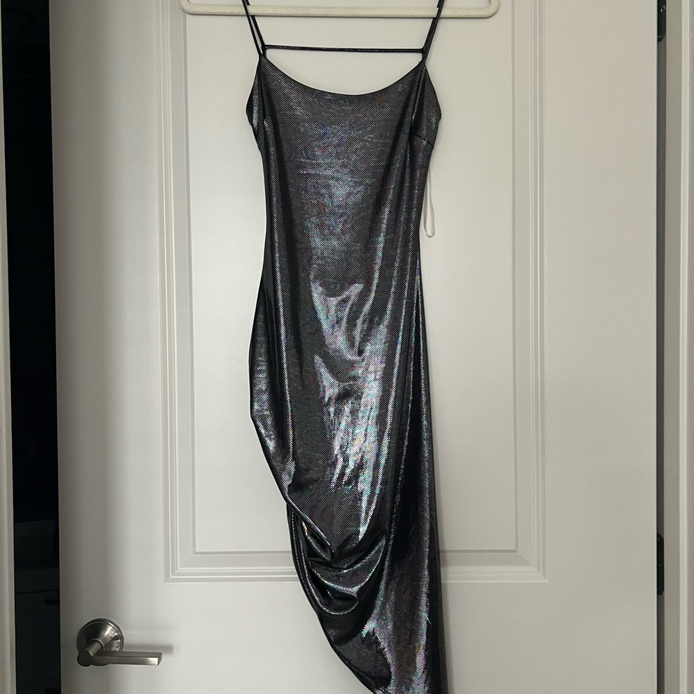 AKIRA Gray Asymmetrical Slip Dress for Night Out
